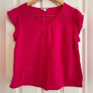 Women's Pink Gauzy Short Sleeve Top